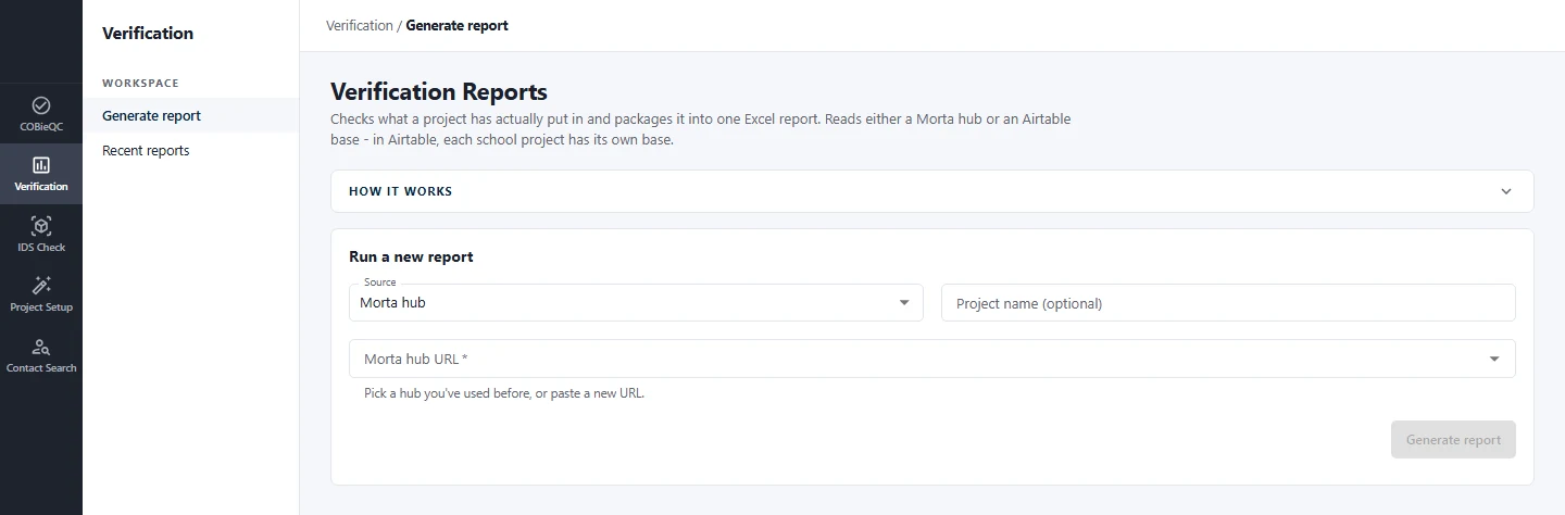 Verification Reports: choosing a Morta hub or Airtable base to generate a report from